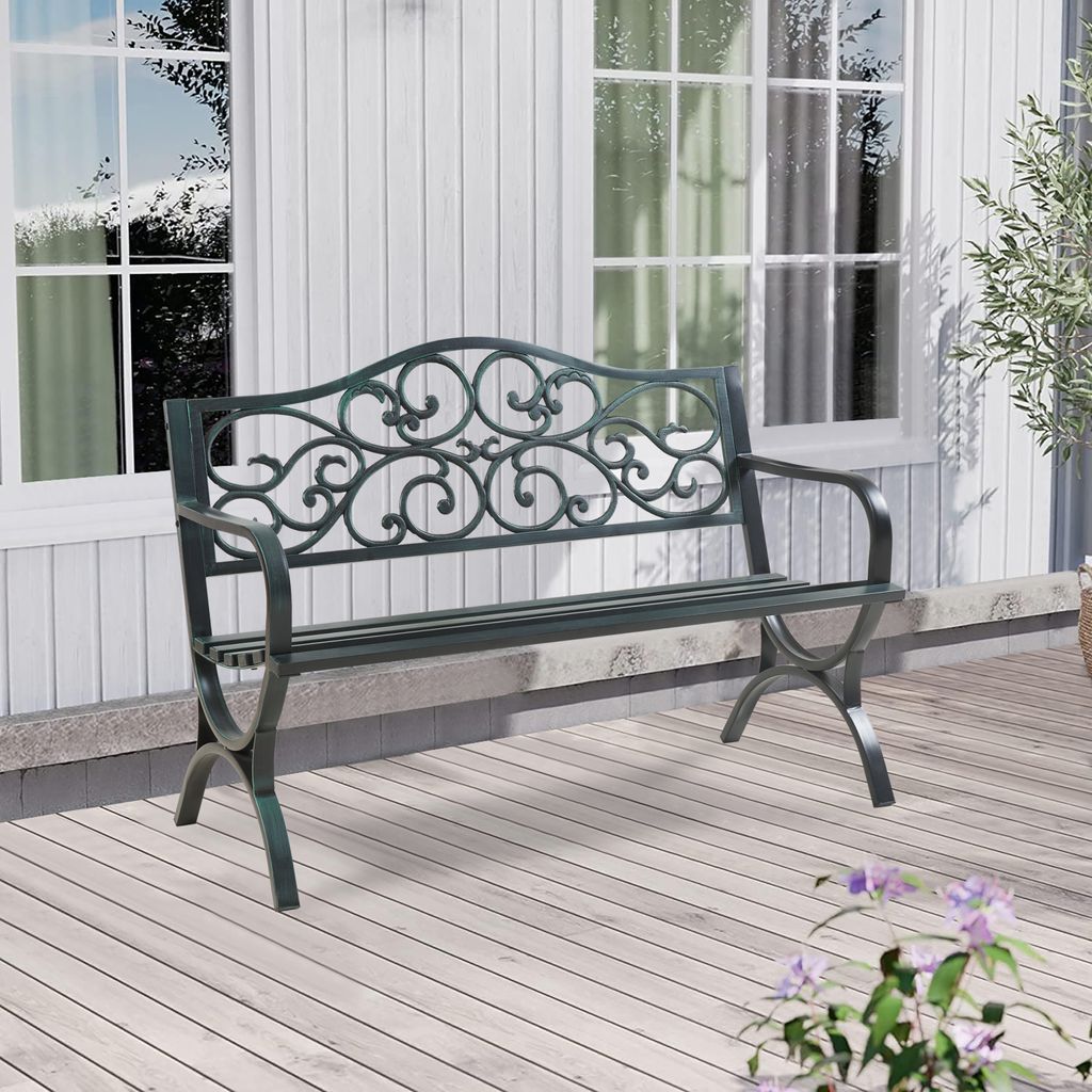 Gartenbank 'Utav' für 2-3 Personen Stahl 127 x 53 x 79 cm Dunkelgrau mit grüner Patina