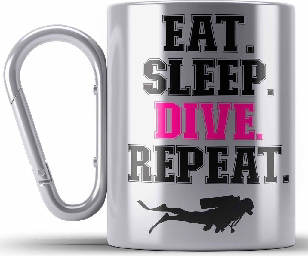 Trendation - Taucher Edelstahl Tasse Karabiner Geschenk Karabiner Edelstahl Tasse Karabiner Edelstahl Tauchen Geschenkidee Männer Eat Sleep Tauche...
