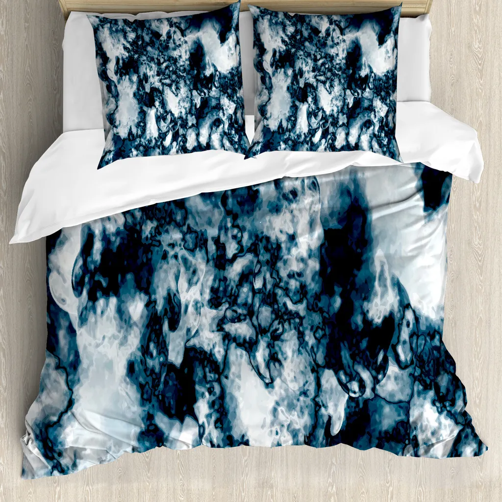 ABAKUHAUS Copripiumino in marmo, Vintage Nature Painted, antiacaro, adatto a chi soffre di allergie, con federe, 155 cm x 220 cm - 80 x 80 cm, Slate Blue Pearl