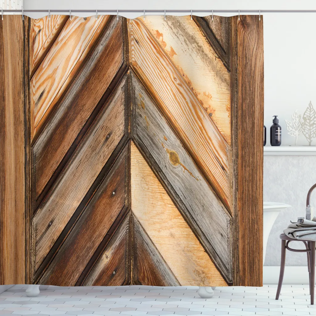 Tenda Da Doccia Floreale Blu 175x178 Cm - Margherite Su Fienile Rustico, Stile Vintage Marrone Con Ganci, Impermeabile - 3
