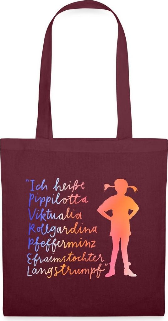 Spreadshirt Pippi Langstrumpf Ich Heiße ... Stoffbeutel, One size, Burgunderrot