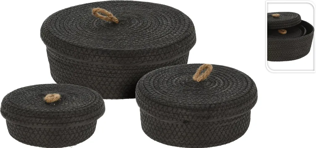 Panier de rangement noir BlackTwist empilable et rigide - lot de 3