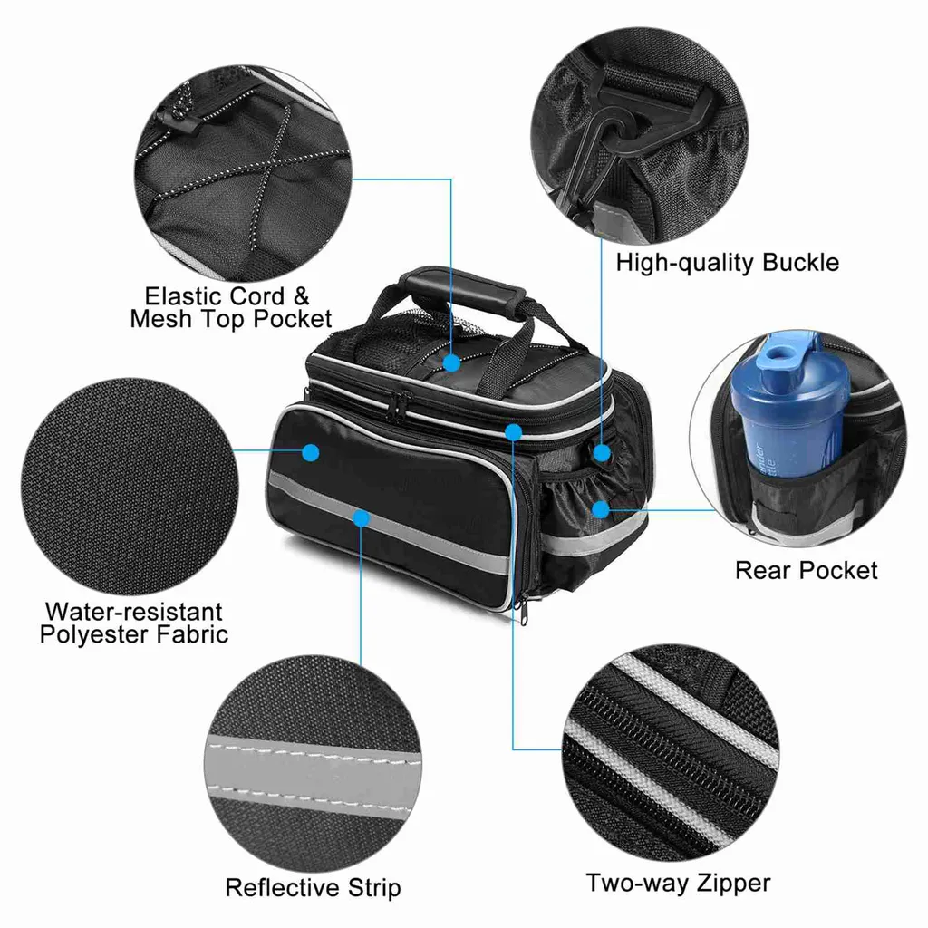 Sacoche de porte-bagages vélo noire 25L étanche pour cyclotourisme