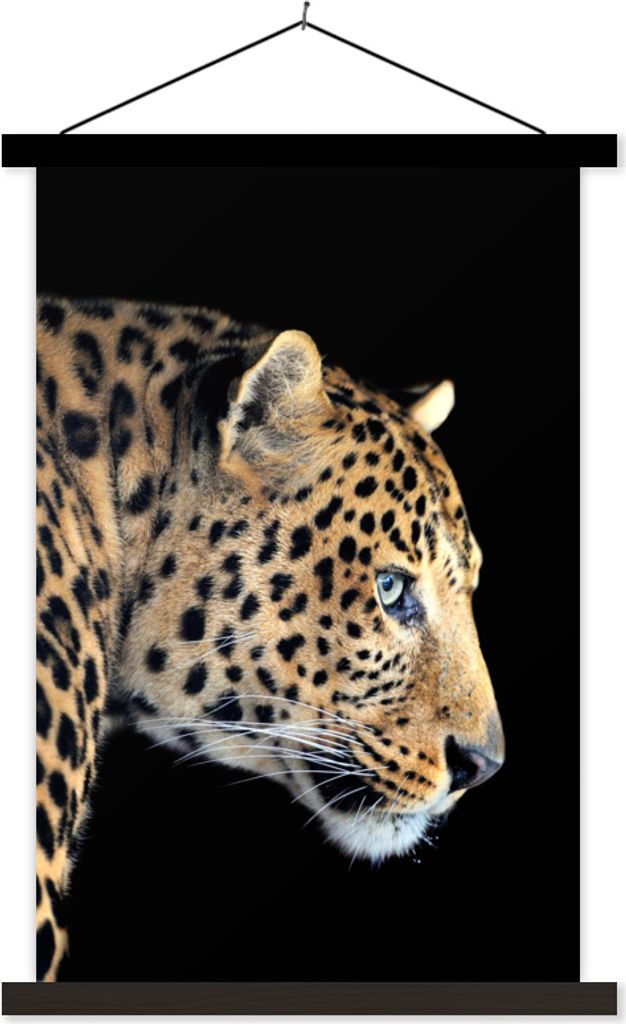 MuchoWow Textilposter Leopard - Schwarz - Pelz 60x90 cm mit schwarzem Rahmen - Poster Wohnzimmer
