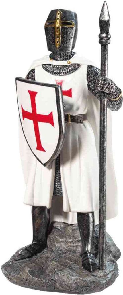 Deko Figur Templer Ritter steht mit Lanze und Schild