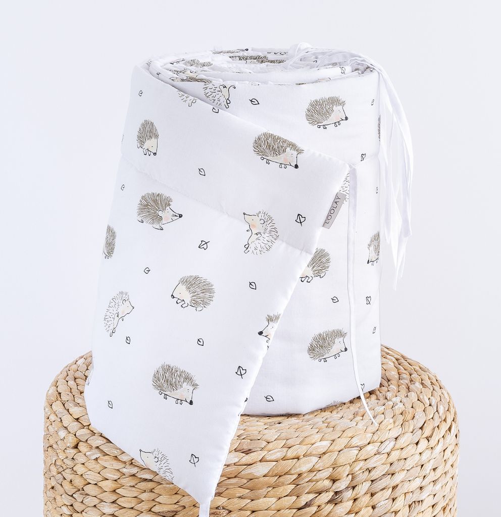 IGEL Braun Weiß 100% Baumwolle 210 x 30 cm BETTUMRANDUNG Babybett Austattung Babyausstattung Nestchen Blumen Bettschlange.