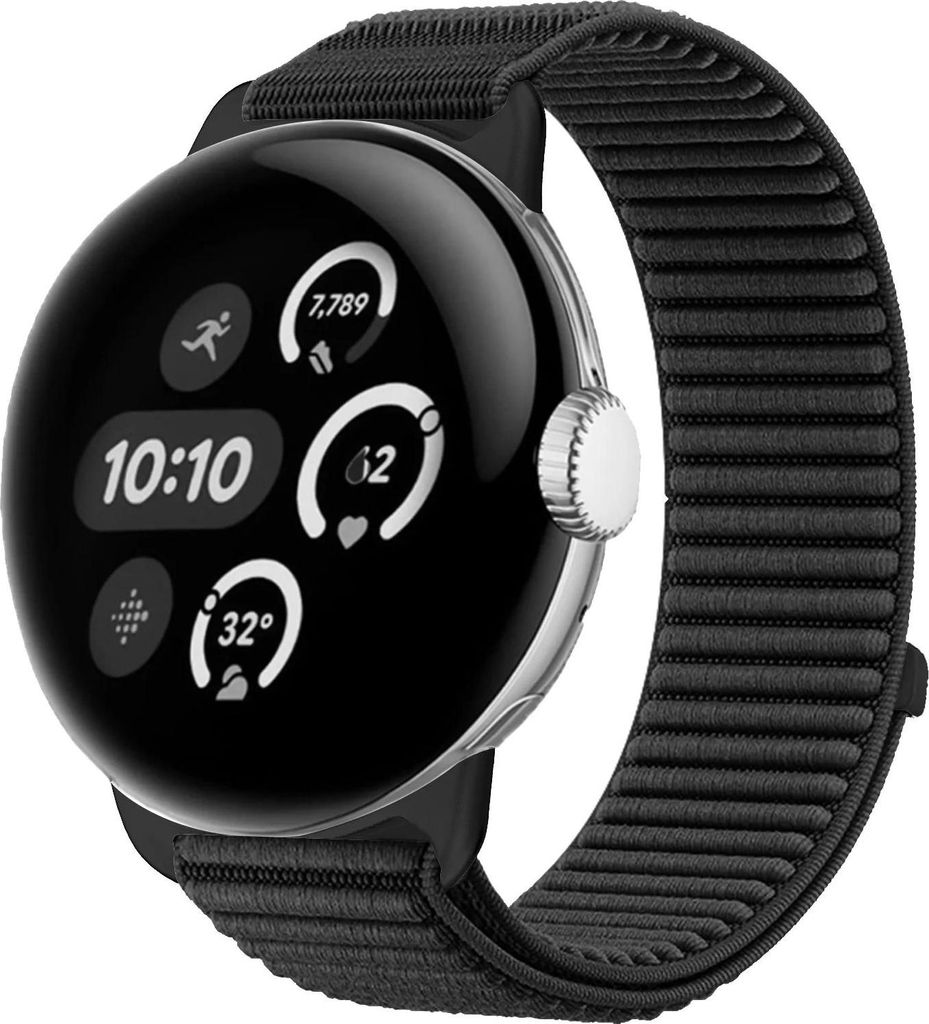 Strap-it Nylon 'Wave' Armband passend für geeignet für Google Pixel Watch 3 45mm / Google Pixel Watch 4 45mm - Schwarz