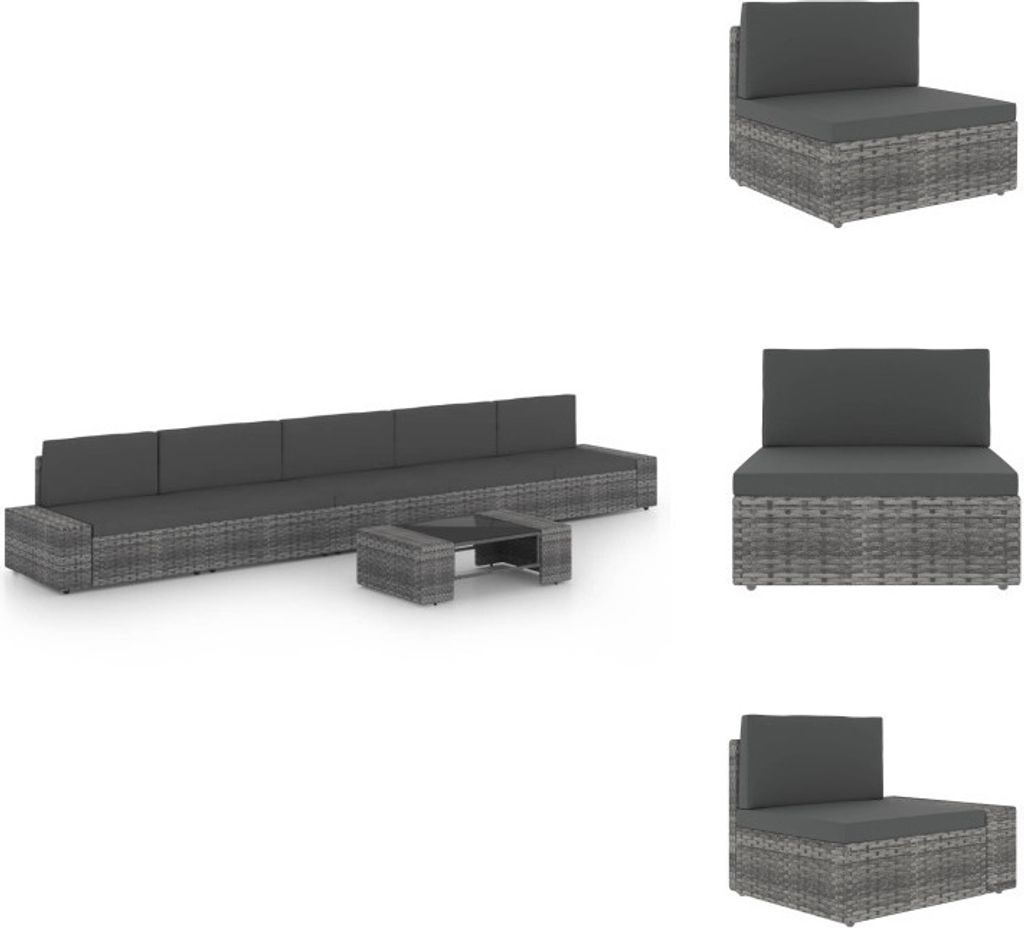vidaXL 6-tlg. Garten-Lounge-Set mit Kissen Grau Poly Rattan Produktbild 