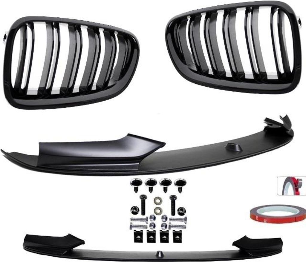 Sport-Performance Front Spoiler + Doppelsteg Kühlergrill Schwarz glanz passt für BMW 5er F10 F11 M-Paket