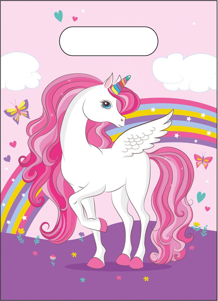 6 Party Tütchen rosa Pegasus Einhorn