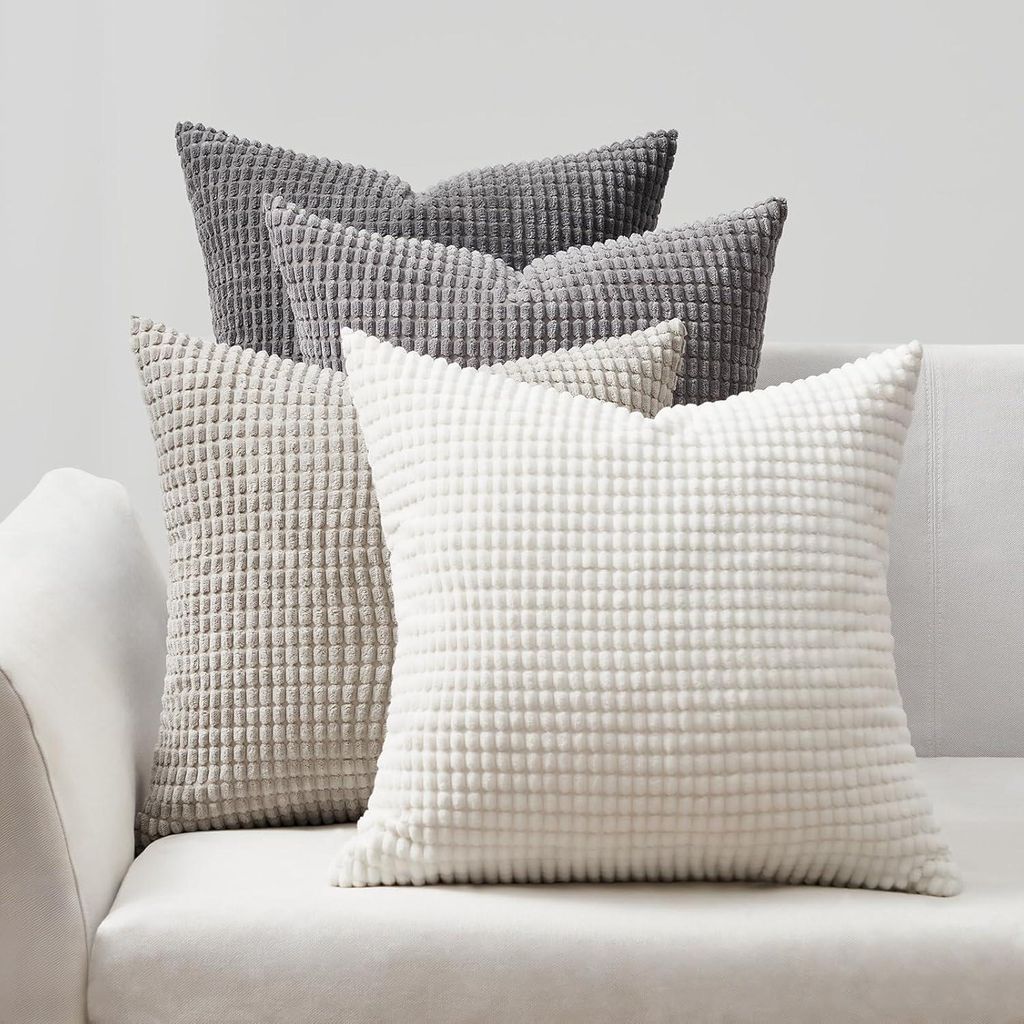 Kissenbezug 40x40 cm, grauer Cord, granuliert, Farbverlauf, dekorativer Kissenbezug für Sofa, Schlafzimmer, Wohnzimmer, Balkon, Kinderzimmer, Plüsch