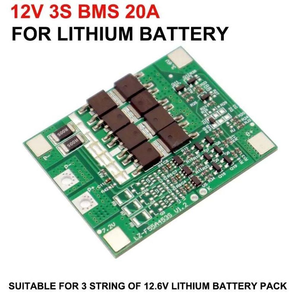 BMS 12V 3S 20A - Schutzschaltkreis PCB - Lithium-Ionen Akku 18650 21700 - Mit Balancer - Für DIY Batteriepack - 12V 3S BMS-20A