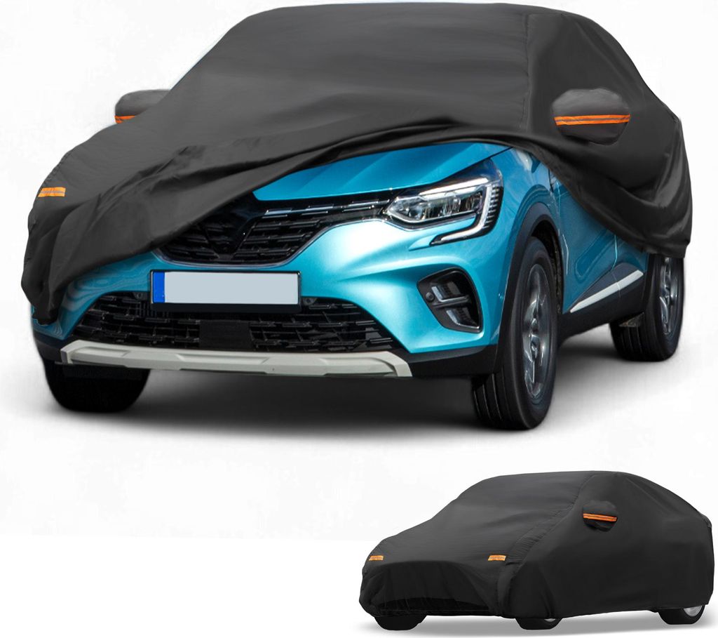 Autoabdeckung Wasserdicht Alle Wetter Sonnenregen Schutz Vollabdeckung fš¹r Renault Captur 2013-2021 Aluminiumfolie Schwarz mit Reflektierenden S...