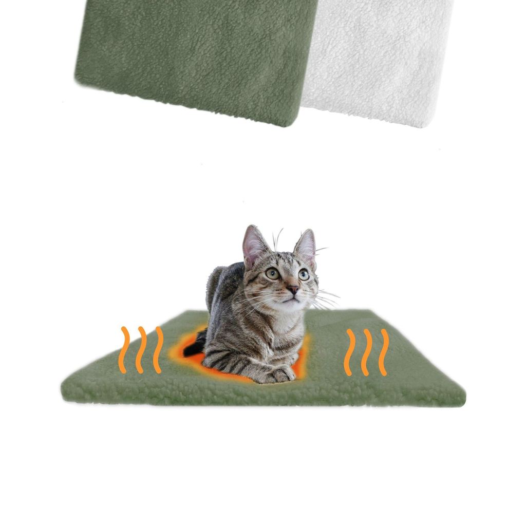 PiuPet Selbstheizende Katzendecke I 60x45cm I Heizdecke ohne Strom I Katzen Wärmedecke I Heizdecke für Katzen | Fleece I Waschbar I (Grün)