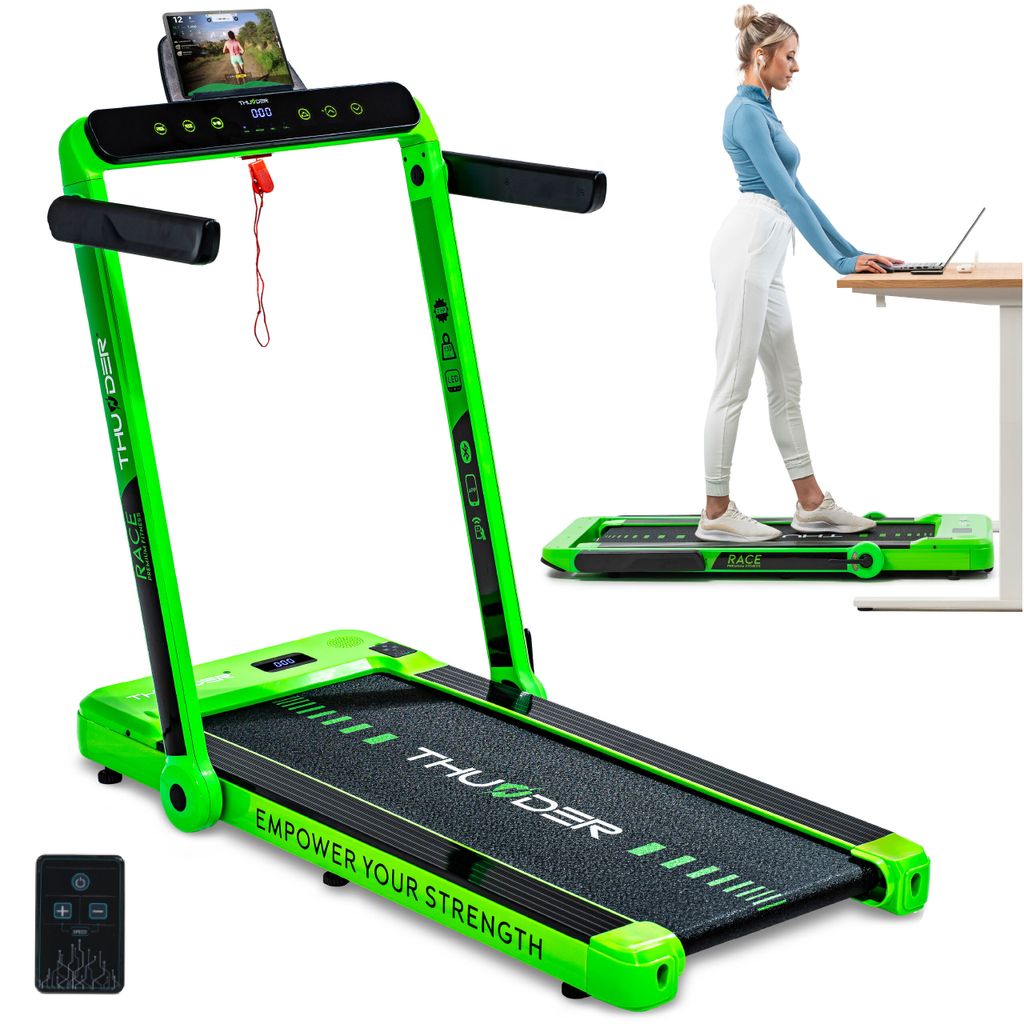 THUNDER RACE-GREEN Laufband 14 km/h klappbar Walking Pad 2 PS bis 130 kg LED Bluetooth App Heimtrainer