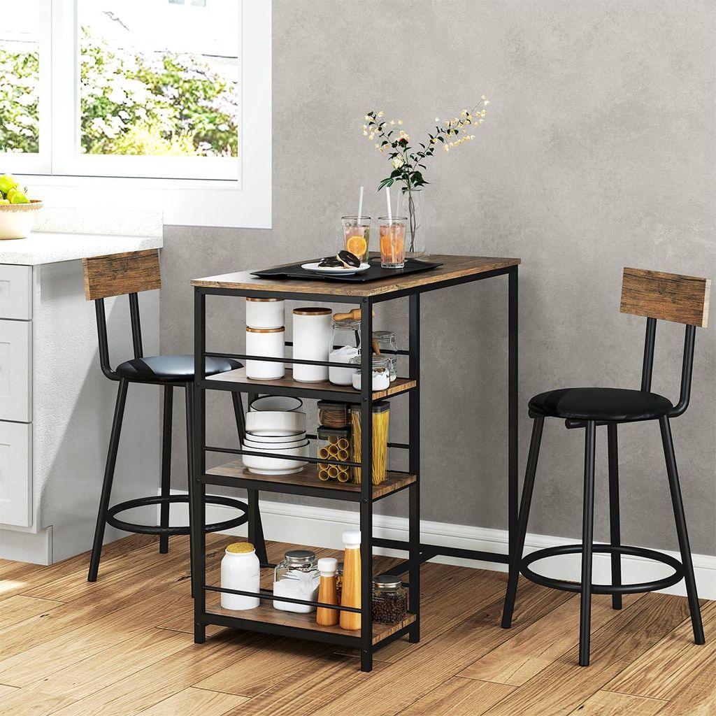 3-tlg Bartisch-Set mit Küchentisch und 2 Barstühlen Kleines Küchenset für Esszimmer Küche Oak