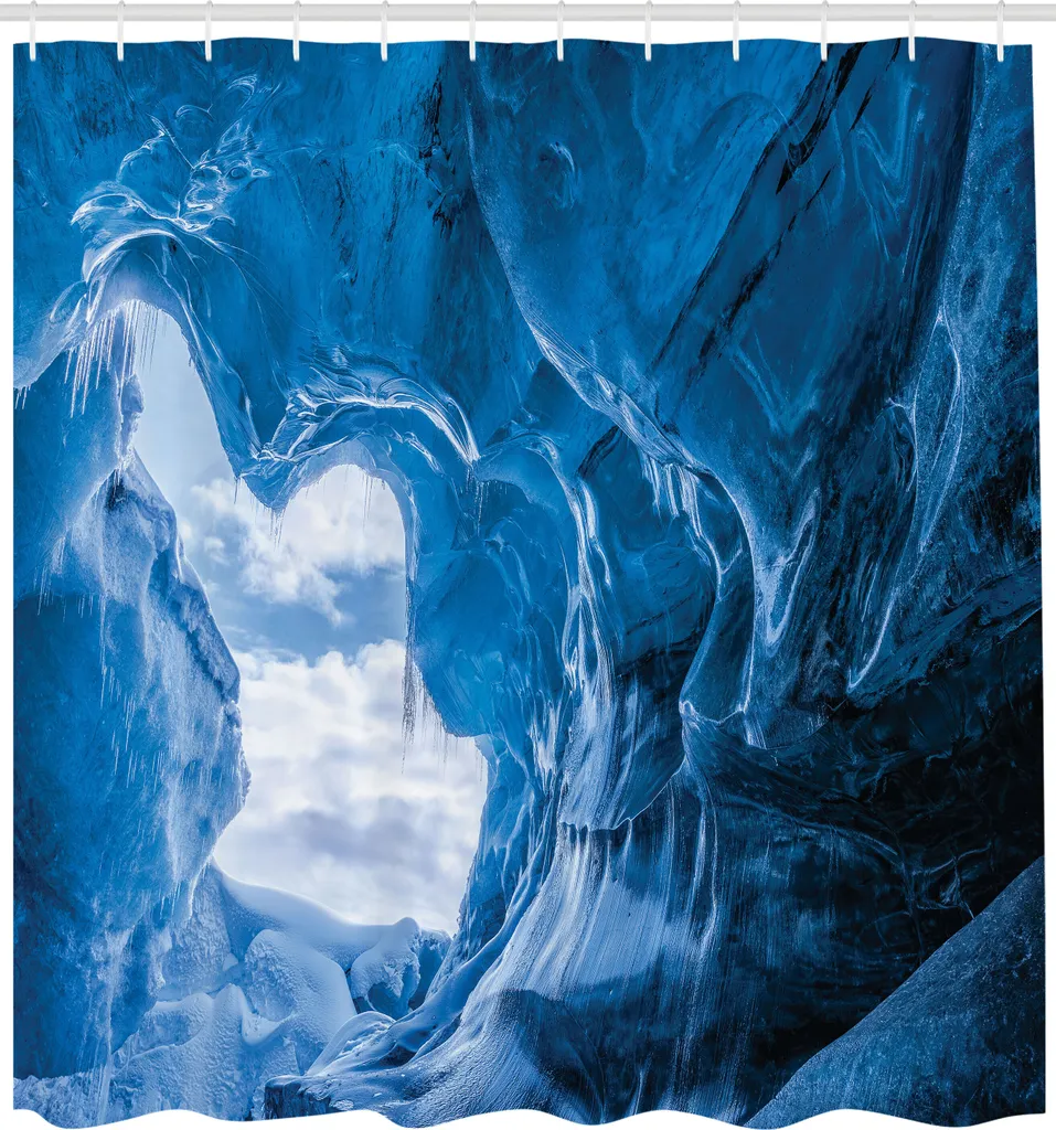 Rideau de douche anti-éclaboussures 175x240 cm tissu bleu Grotte Islande