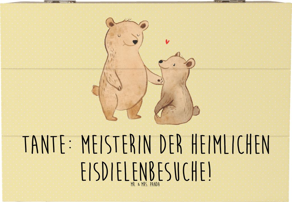 Mr. & Mrs. Panda Schatulle Tante Eisdielenmeisterin 22 x 15 cm - Gelb Pastell - Geschenk, geschenkkiste, handgemacht, Humor, fotobox, Holztruhe, Ve...