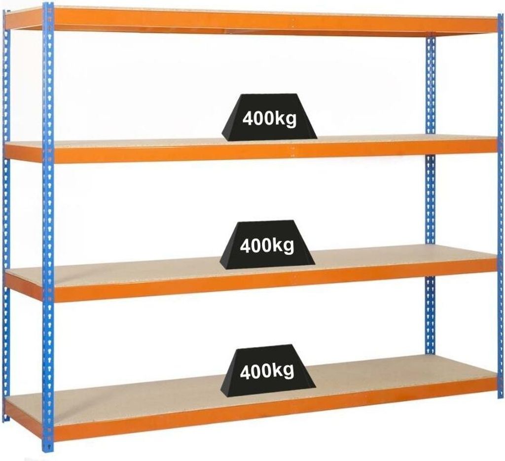 PROREGAL Schwerlastregal BIG WOOD YETI FOUR | HxBxT 200x150x75cm | Fachlast 400kg | Blau-Orange