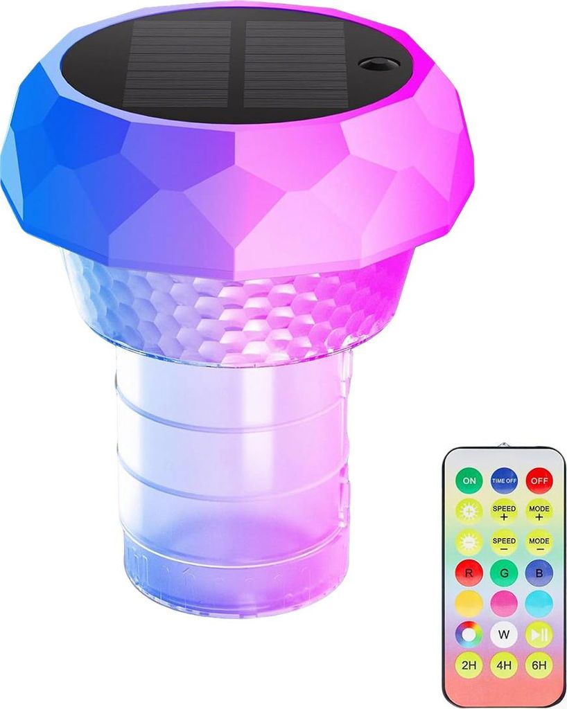 Faltbarer Pool-Dosierschwimmer Chlorspender, Solarlicht LED 7 Farben, bis zu 4 Chlortabletten, einstellbar mit Fernbedienung