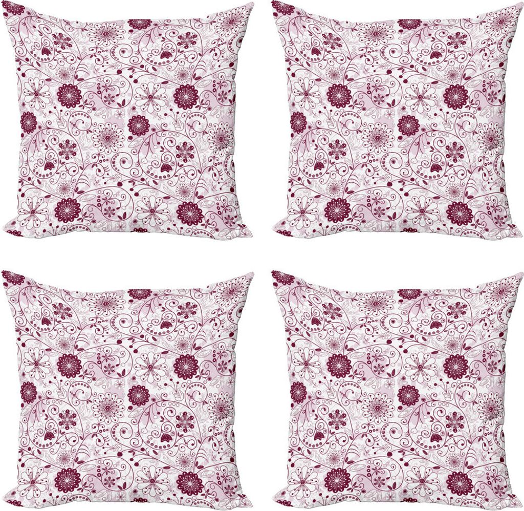 ABAKUHAUS Blumen Kissenbezug Set (4 Stück), Lebendige Barock, Moderner Doppelseitiger Digitaldruck, 60 cm x 60 cm, Maroon Rose