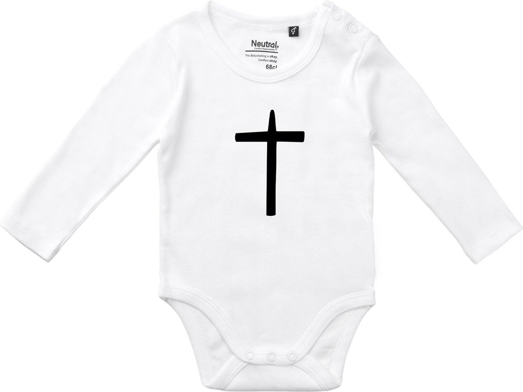 Huuraa Baby Body Kreuz Christentum 62 White Baumwolle Fairtrade Langarmbody Geschenkidee
