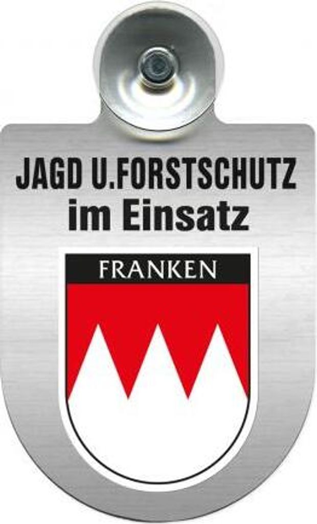Einsatzschild für Windschutzscheibe incl. Saugnapf - Jagd + Forstschutz im Einsatz - Wappen nach Wahl - 309729- Color - Region Franken