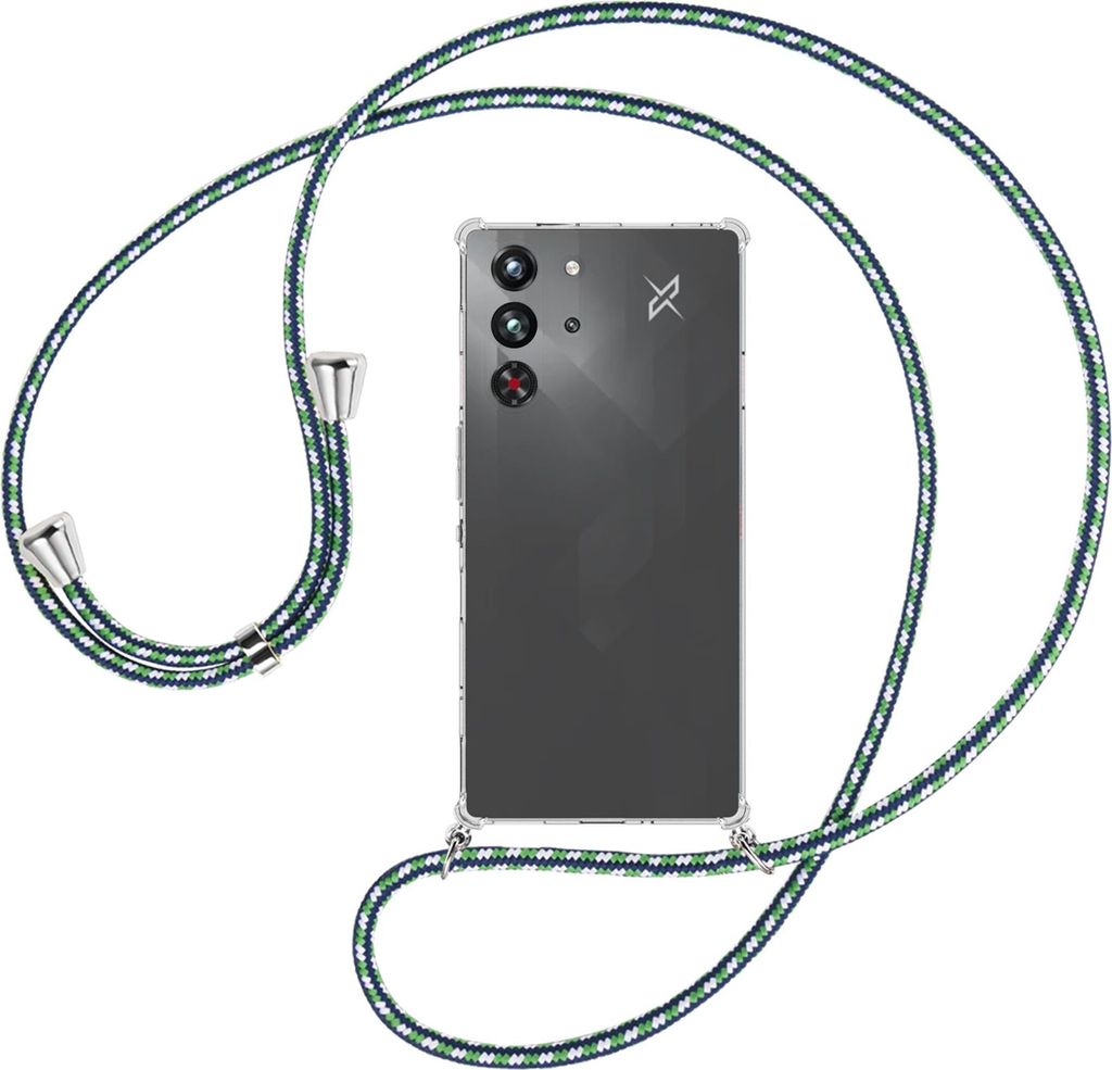 Handykette Backcover-Schutzhülle mit Band (Metall silberfarben) für ZTE Nubia Red Magic 10 Pro - grün/blau/weiß