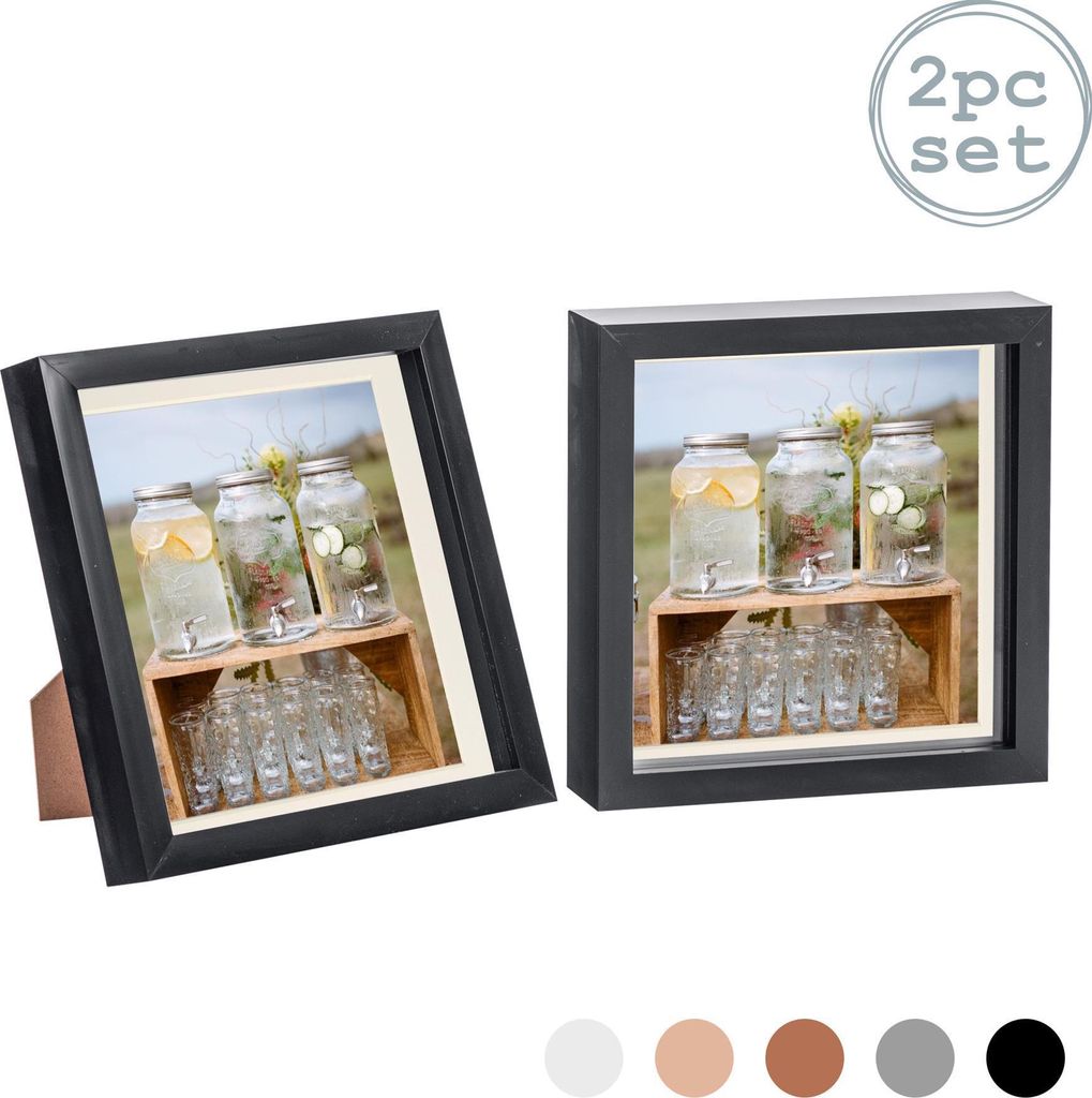 Nicola Spring 2 Stück 8 x 8 3D-Schatten-Kasten-Foto-Rahmen-Set - Craft Anzeigen Bilderrahmen mit 6 x 6 Montage - Glas Aperture - Schwarz / Elfenbein