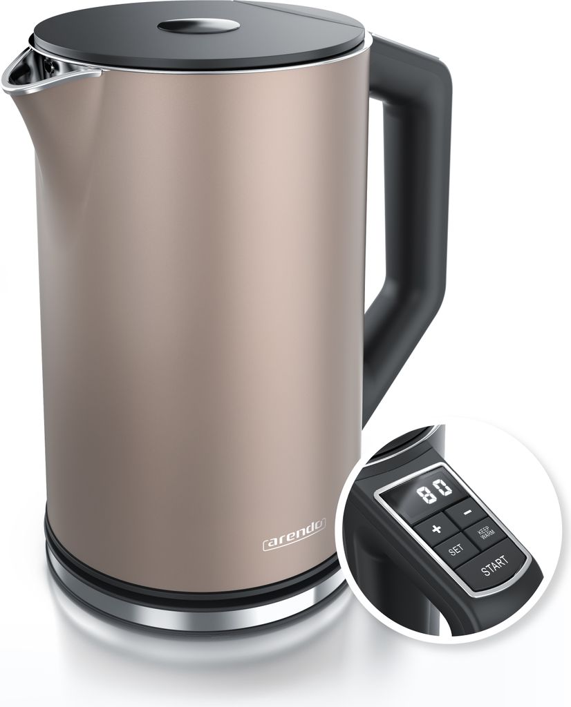 Arendo Wasserkocher, 1,5 l, 2200 W, Edelstahl, Doppelwand, Produktbild 