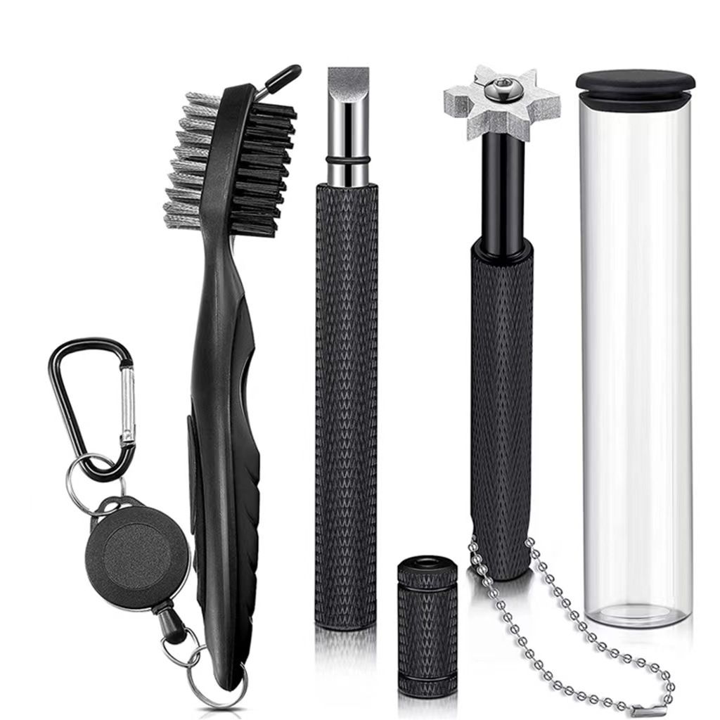 Golfschläger-Reinigungsset, magnetisch hängende Golfschlägerbürste und 2 Golfschläger-Rillenschleifer (U- und V-Rille)-Schwarz