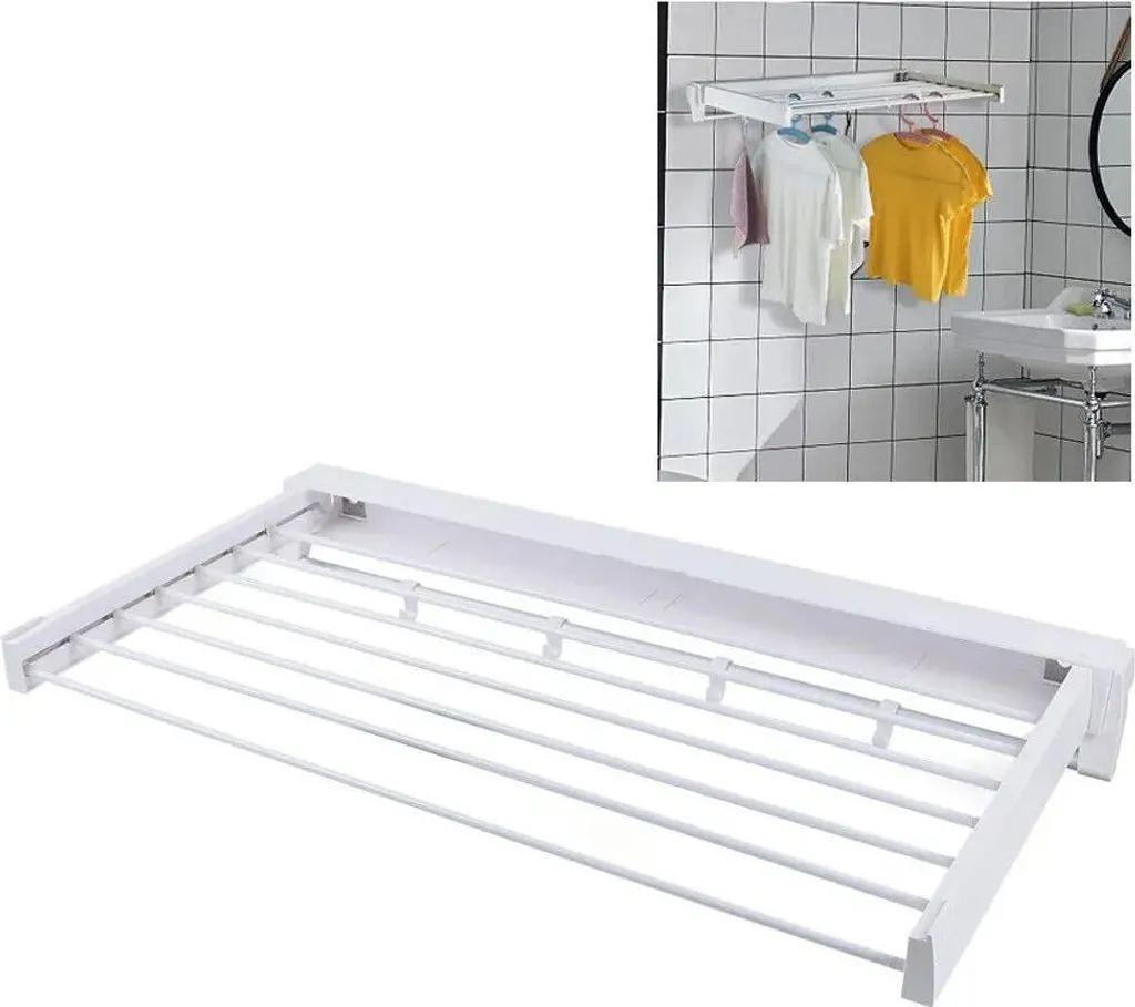 Séchoir à linge mural blanc, étendoir extensible 80cm en acier laqué