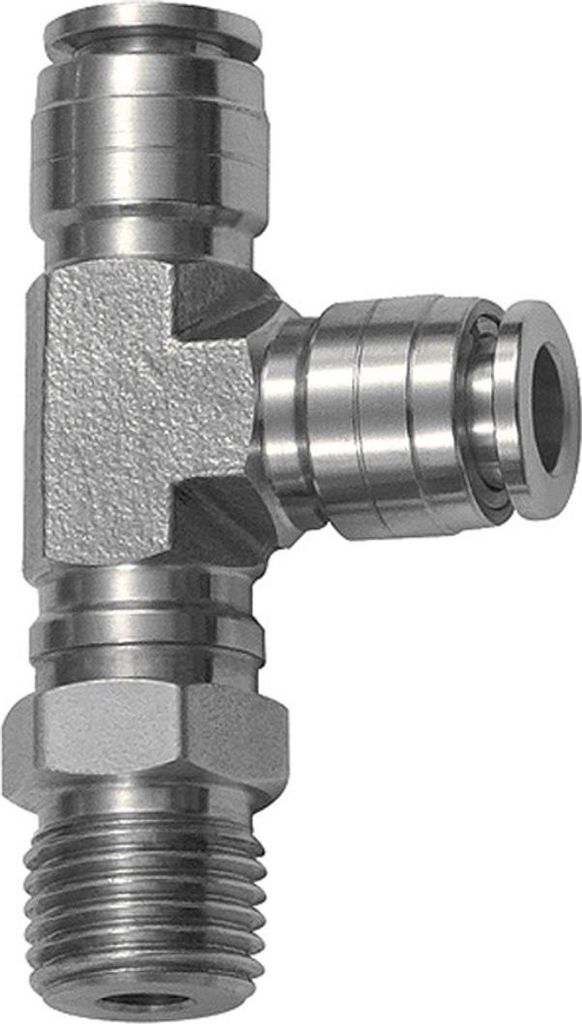 Riegler T-Steckverschraubung, L-Form, drehbar, R 1/2 a., Schlauch-Ø 12, ES