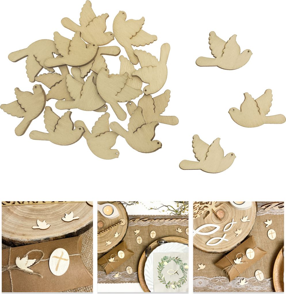 Oblique Unique Holz Tauben als Streudeko Tischdeko für Taufe Kommunion Konfirmation Hochzeit - Echtholz natur