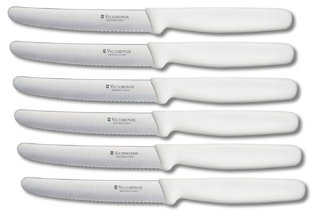 Victorinox, 5.0837, Tomaten- und Tafelmesser Set, 6-teilig, Extra scharfe Klinge, mit Wellenschliff, robuster Kunststoff-Griff, Weiß, Switzerland,...