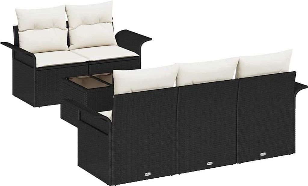 Sofa Set mit Kissen 6 pcs Schwarz Poly-Rattan