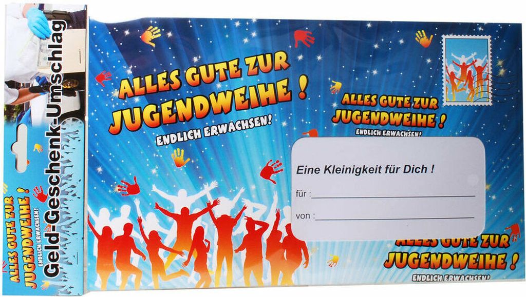 Riesen-Umschlag Alles Gute zur Jugendweihe fuer Geldgeschenke Pappe, ca. 18 x 30 cm
