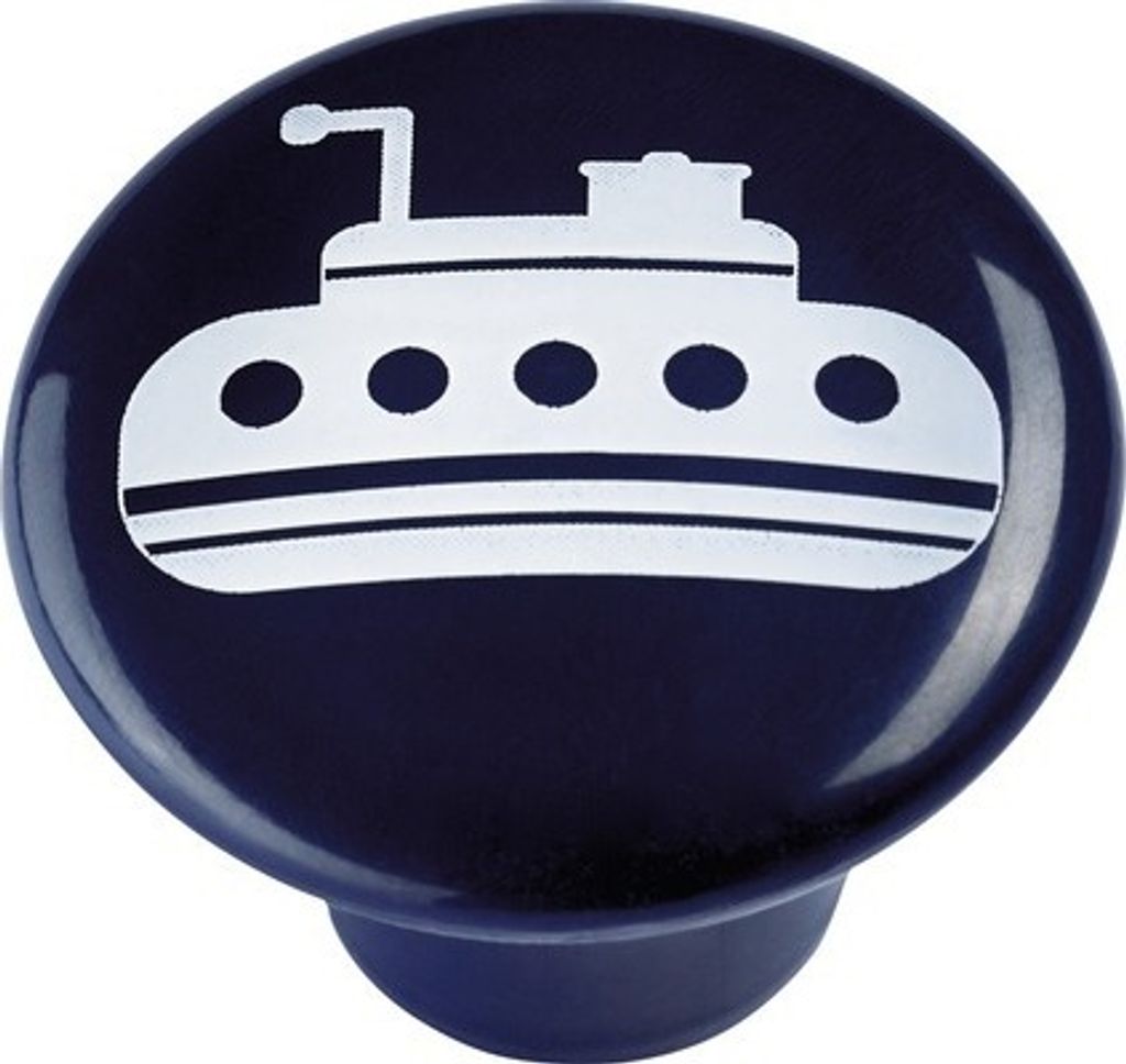 Möbelknopf Kunststoff blau Ø 32 mm U-Boot weiß, 1 Stück