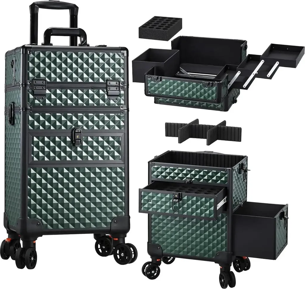 Chariot de maquillage anti-choc grand volume vert foncé