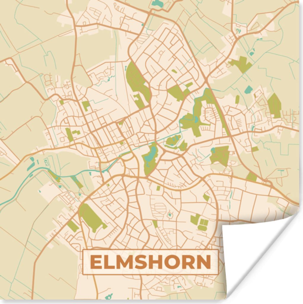 MuchoWow Poster Karte - Elmshorn - Stadtplan - Vintage 30x30 cm - Wandposter - Printing