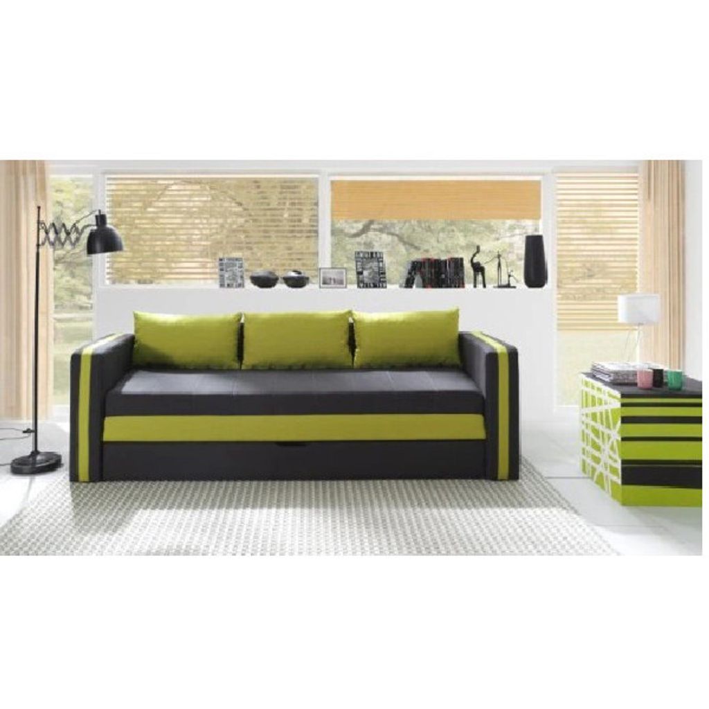 Schlafsofa mit Kissen EWALD - grau/grün