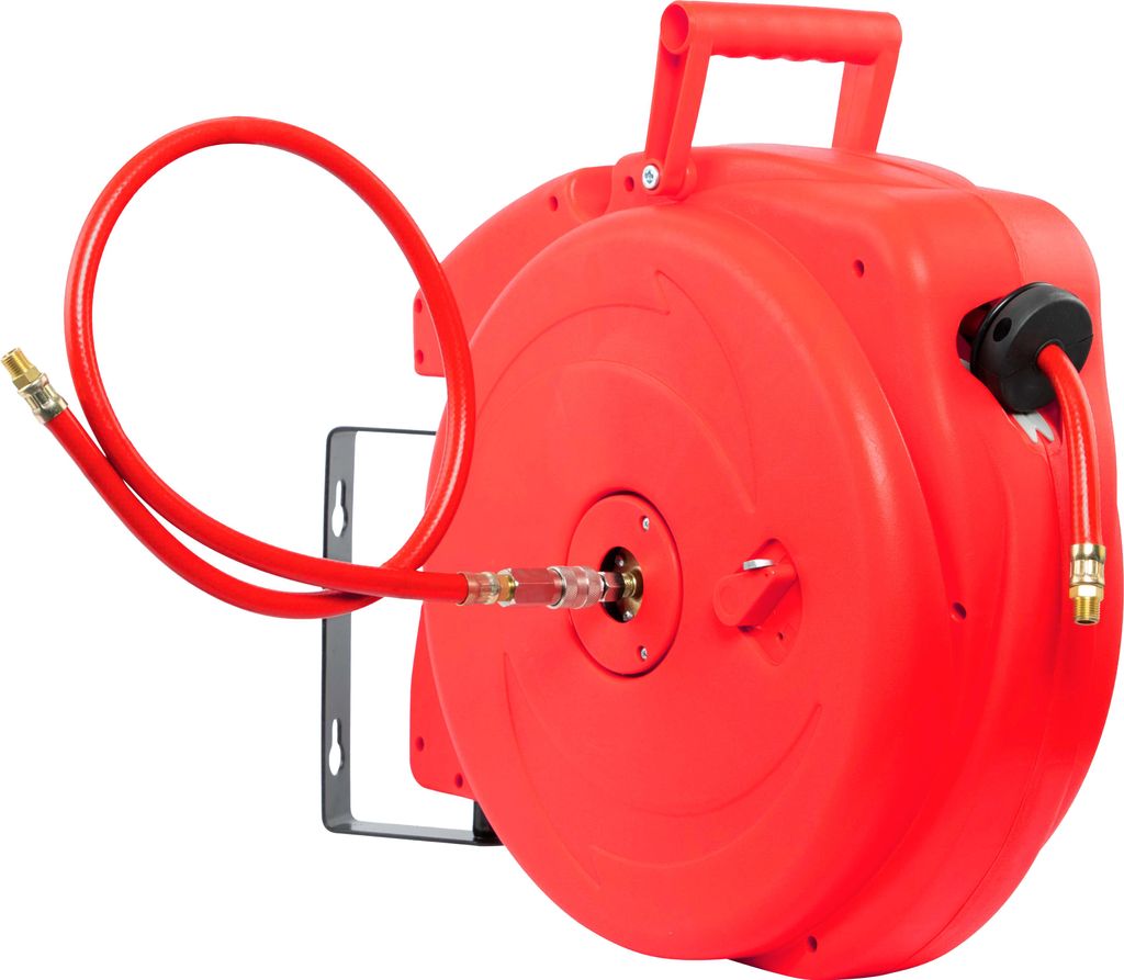 Grafner 20m Druckluftschlauch Aufroller automatisch, 1/4" Anschluss, incl. 180° schwenkbarem Wandschlauchhalter, max. 18 bar Arbeitsdruck, 9,5 mm ...