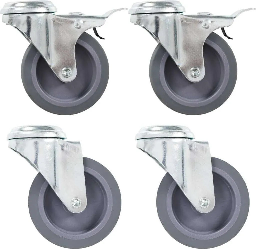 Roulettes pivotantes 75 mm silencieuses avec trou central, 4 pièces Pro