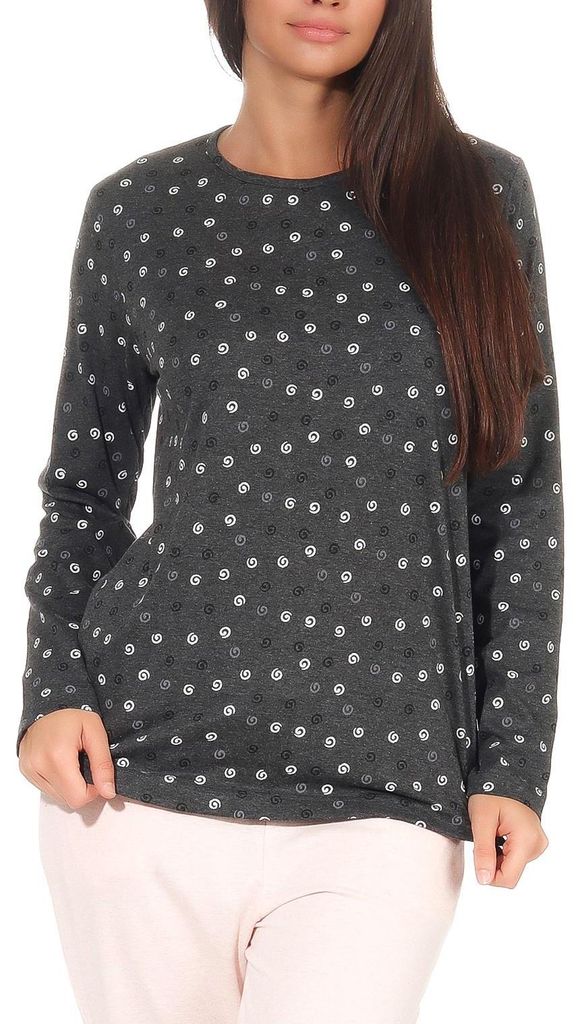 Damen Shirt Top langarm, gemustert "Kringel", Mix & Match - 291 219 90 904 ; anthrazit , 48