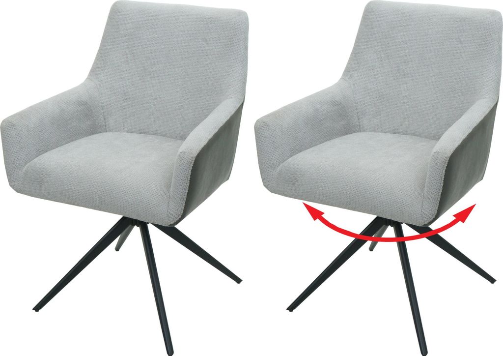 2er-Set Esszimmerstuhl MCW-L91, Küchenstuhl Armlehne drehbar Auto-Position Stoff MVG hellgrau Kunstleder dunkelgrau