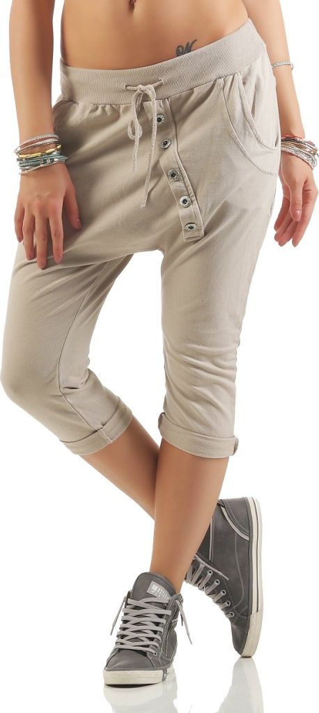 168 Mississhop Damen Capri Hose Bermuda Caprihose Sommerhose pants 3/4 mit Gummibund Beige
