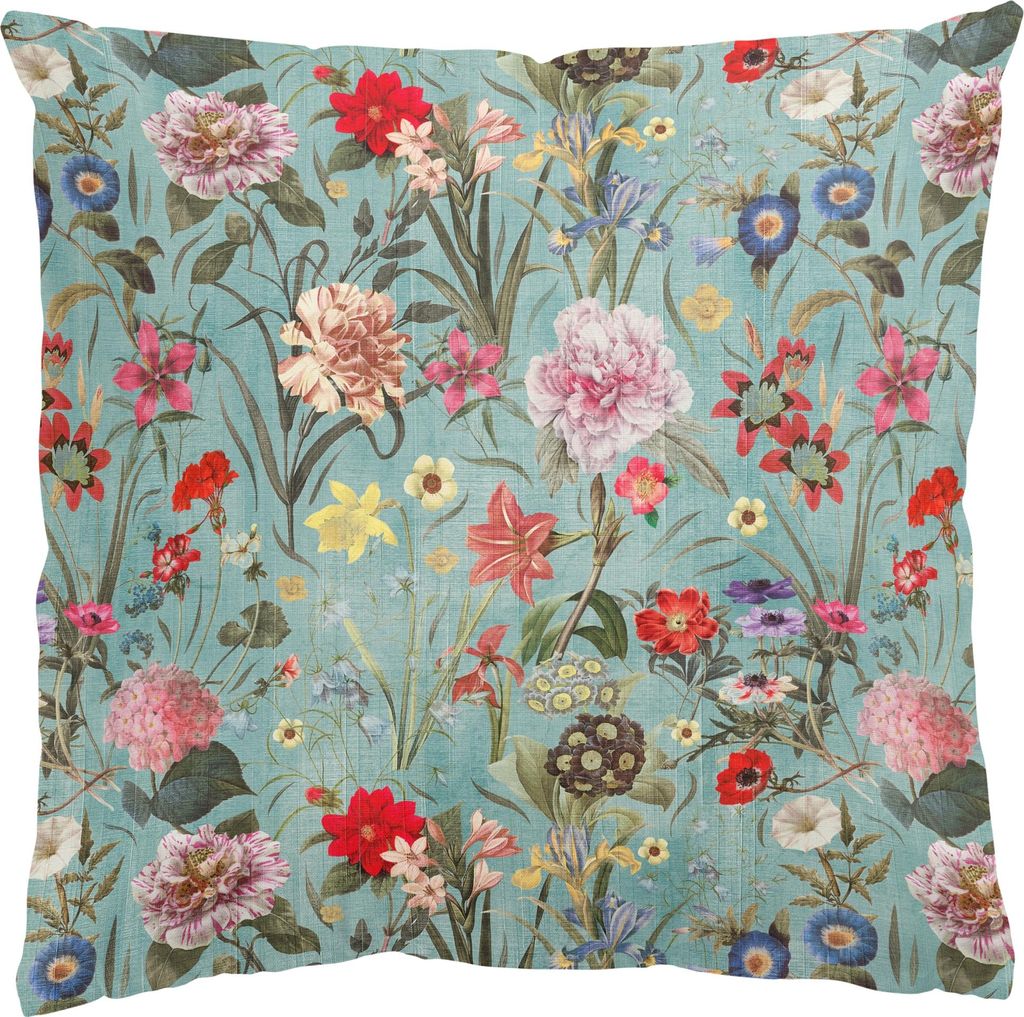 Dekokissen Blumen drinnen / Indoor Zierkissen Samt waschbar Blumenwiese grün Vintage Sofakissen ohne Füllung