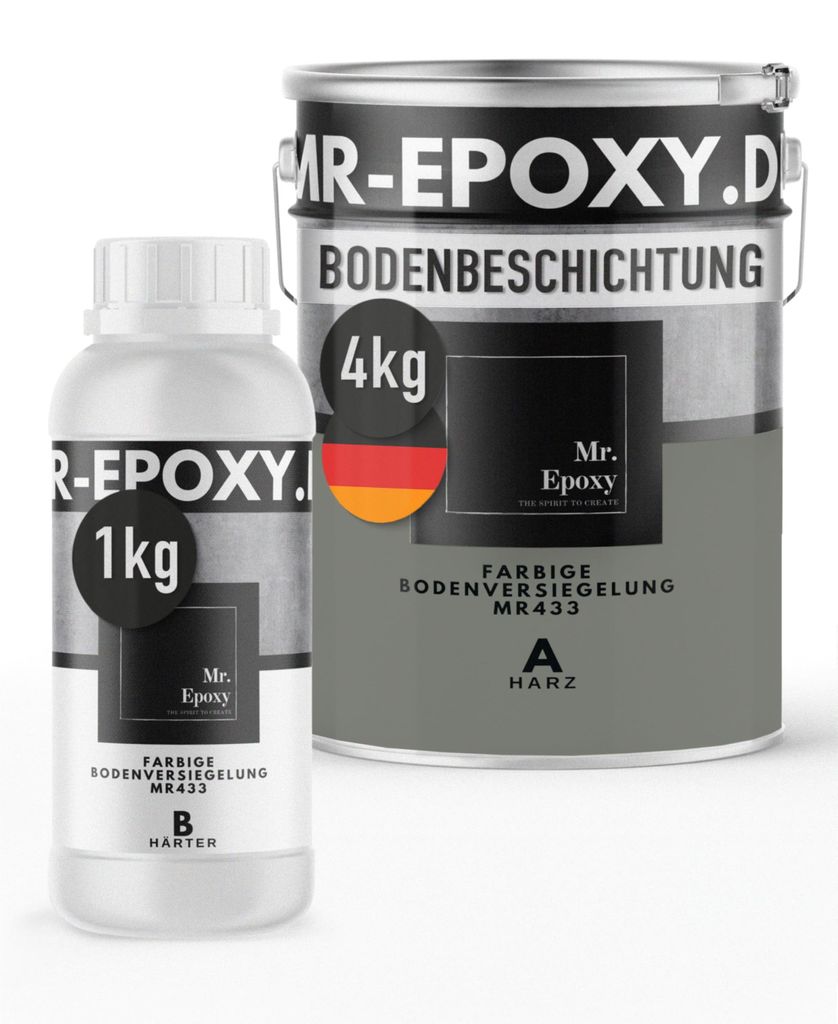 Mr. Epoxy Epoxidharz Bodenbeschichtung (5 kg, RAL 7023 Betongrau) - 2K Betonfarbe für Garagen, Keller & Werkstatt Boden - Flüssigkunststoff Epoxi...