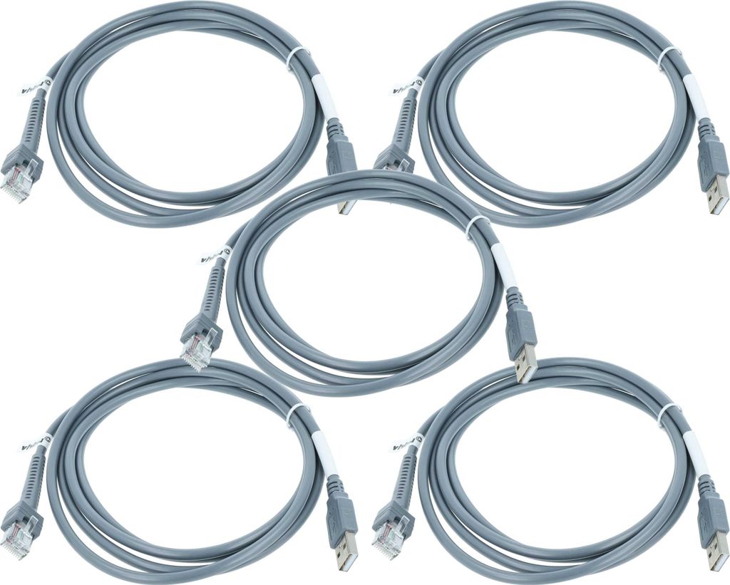 vhbw 5x Datenkabel USB 2.0 Stecker auf RJ45 Stecker kompatibel mit Honeywell Voyager 1200g, 1400g Barcodescanner - Kabel, 2 m Grau