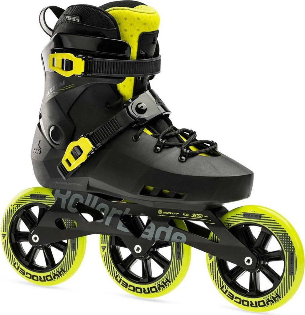 Maxxum 125 Rollerblade jaune noir taille 42 avec roues 125mm hautes